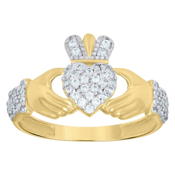 10kt 10k Two-tone Gold Womens Cubic-Zirconia Heart Claddagh Ring