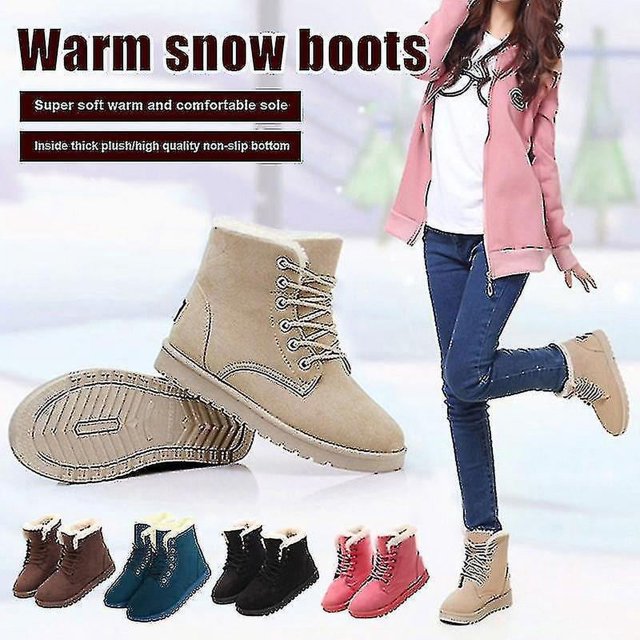 Botas de nieve mullidas con forro polar grueso y cálido para mujer, botines de invierno