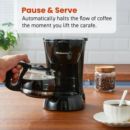 Elite Gourmet EHC4128 Automatic 4-Cup Brew & Drip Coffee Maker with Pause N Serve  Glass Carafe  Reusable Filter  On/Off Switch  Keep Warm  Water Level Indicator  Black ( USED)