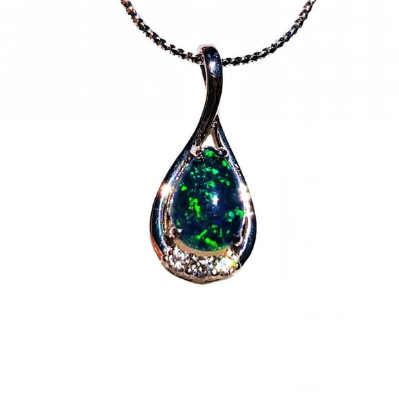 ELEGANT DROP GREEN STERLING SILVER NATURAL AUSTRALIAN OPAL NECKLACE