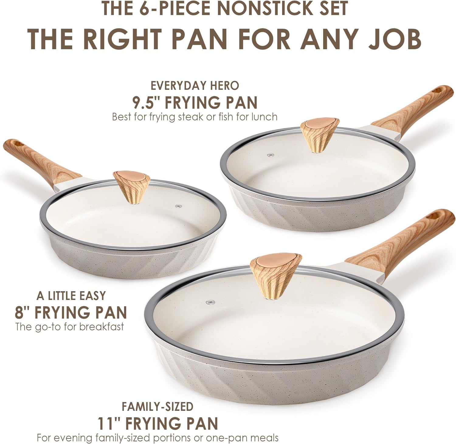Non Stick Frying Pans Set with Lid -  Cookware for Healthy Cooking, Induction Compatible