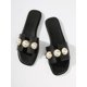 thumbnail image 2 of Fashion Brown Slide Sandals For Women, Faux Pearl Decor Cut Out Design Sandals, 2 of 4