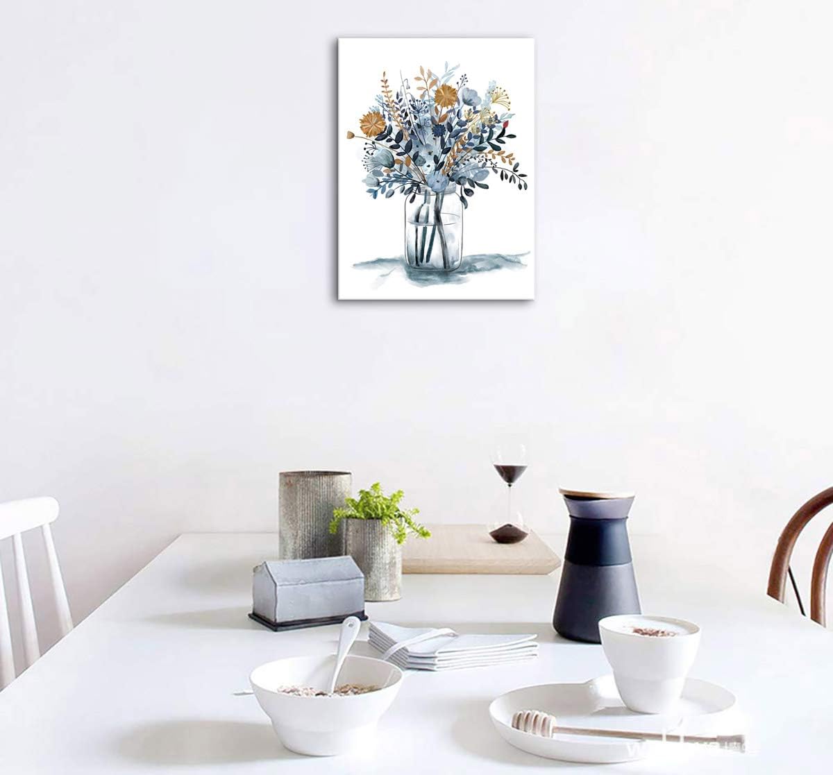Navy Blue Flowers Canvas Wall Art Bedroom Wall Decor Minimalistic Bouquet Canvas Pictures Blossom Watercolor Artwork for Living Room Bathroom Home Office Decoration Indigo Floral Canvas 12 x 16