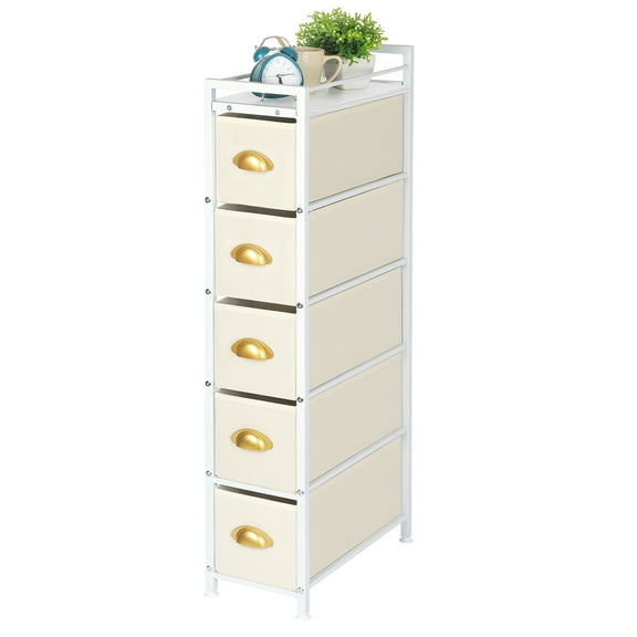 White Narrow Organizer with 5 Fabric Drawers