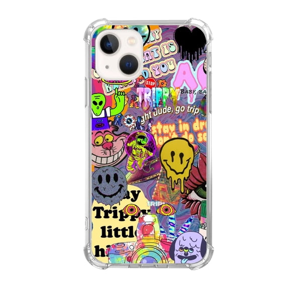 Hippie Trippy Cartoon Case Compatible with iPhone 13 Mini,Unique Trendy Design TPU Bumper Cover Case