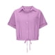 thumbnail image 5 of Camisa de manga corta con solapa y botones para mujer, top de playa con bolsillo, poliéster ligero, versátil para ocasiones informales y al aire libre, 5 of 6