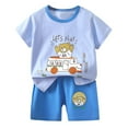 thumbnail image 2 of Toddler Kids Outfit Sets Summer Cartoon Excavator Printed Short Sleeved Tops And Shorts Set Kids Boys Girls Loungewear Outfit Sets，2Piece，18 -24 Months, 2 of 4