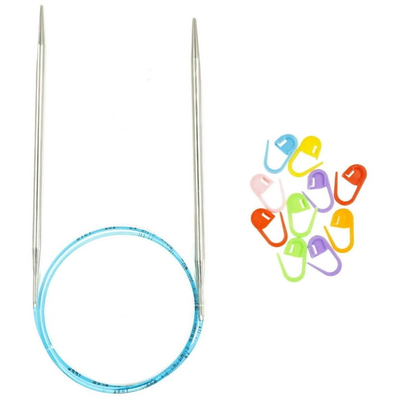 addi Rocket Lace Turbo 32 inch (80cm) US 08 (5.0mm) Circular Knitting Needle, Slick & Smooth Finish, Long Taper Sharp Tips, Smooth Joins, Blue Cord with 10 Colorful Stitch Markers