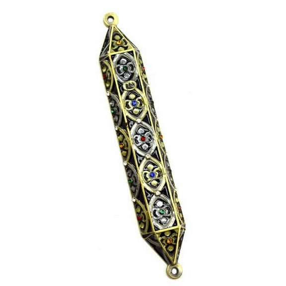 Handmade Metal 6" Inch Decorative Royal Mezuzah with Colorful Gemstones