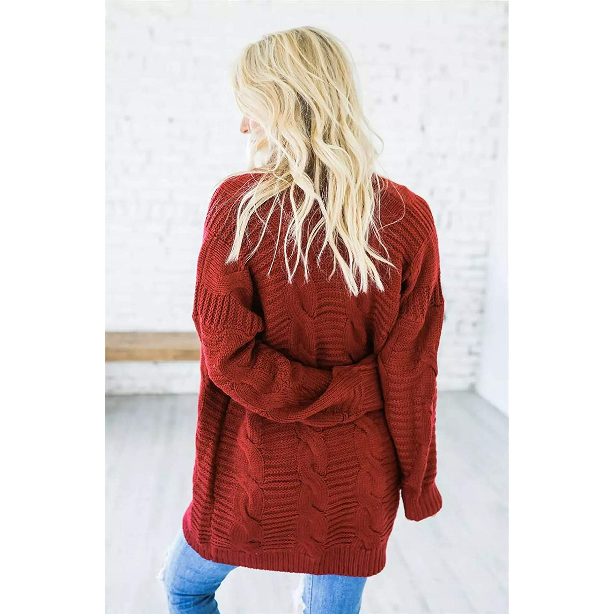 NETSENGWomen's Loose Open Front Knit Cardigan Sweaters Long Sleeve Outwear  No Pockets Rust Red X-Large