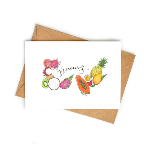 Gratitude Card with Exotic Fruits Design – "Gracias" Greeting Card – Blank Inside – Ideal Thank You Note for Friends, Family, and Colleagues