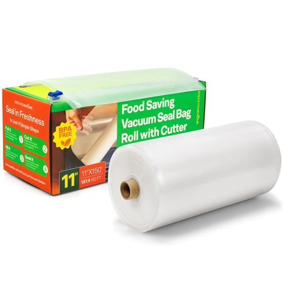 11x150 Inch Vacuum Seal Bags, Rolls in a Box with Customizing Cutter, 11 Inch Rolls for Freezing, Sous Vide and Boiling, Vacuum Storage Bags for Food Preserving and Fresh Storage
