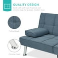thumbnail image 6 of Best Choice Products Modern Linen Convertible Futon Sofa Bed w/ Removable Armrests, Metal Legs, Cupholders - Blue, 6 of 8
