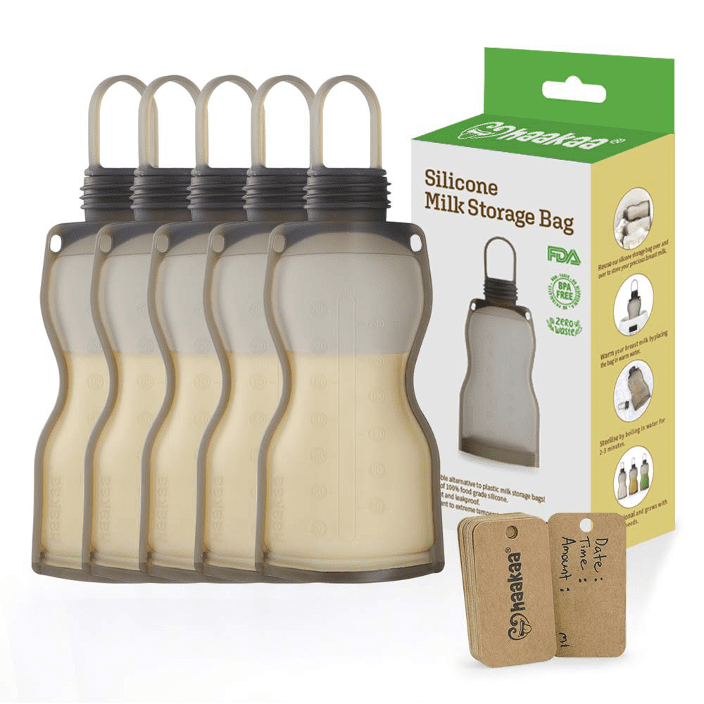 Haakaa Silicone Milk Storage Bag,Reusable Breast Milk Bags for Breastfeeding,Food Grade Silicone,BPA Free,9 oz/260 ml (5 Count)