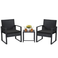 Lacoo 3-Piece Outdoor Bistro Chair Set with Cushion and Coffee Table (Black)