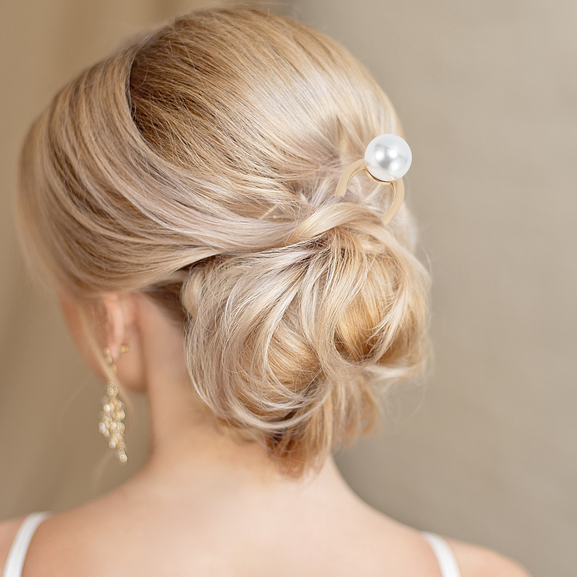 Unique Bargains U-shaped Faux Pearl Decorative Hairpin for Women 1 Pc Gold Tone