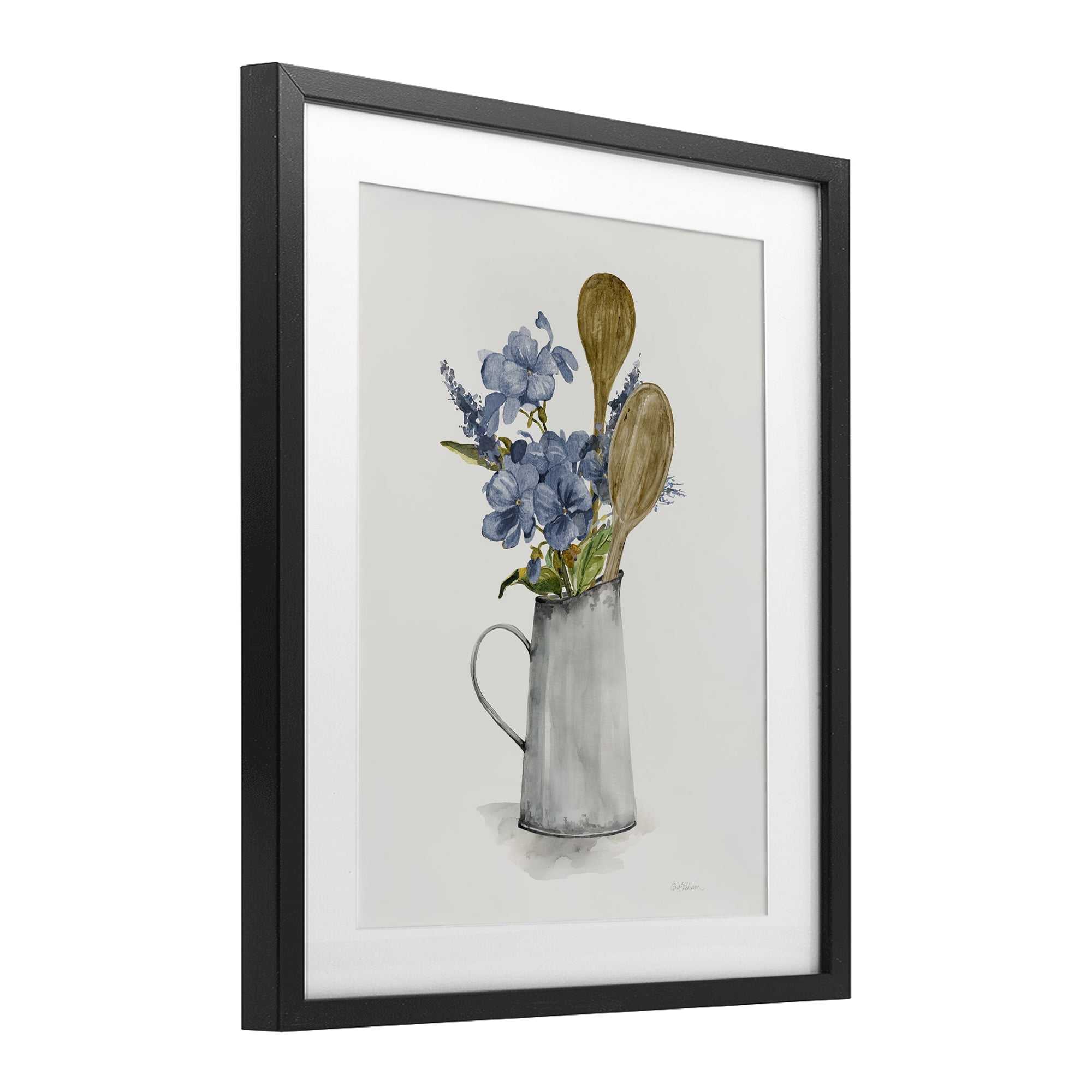 Stupell Industries Kitchen Spoons & Blue Blooms Black Framed Print Under Glass, design by Carol Robinson