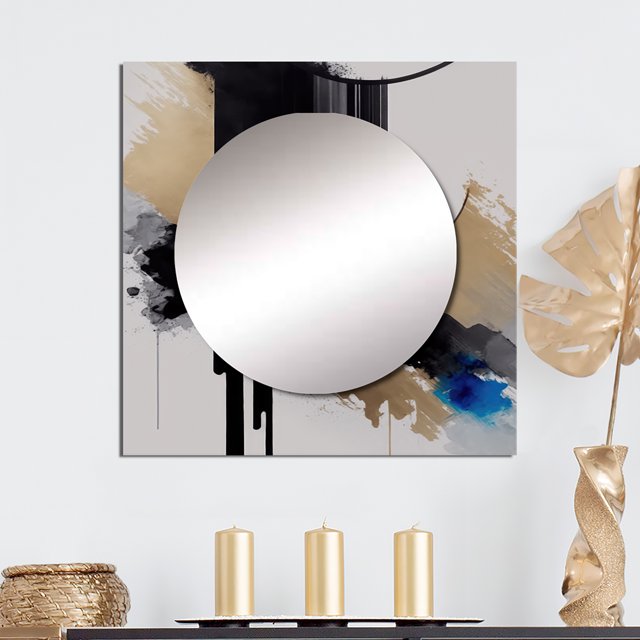 Designart "Blue Minimalist Expression I" Modern Square Mirror For Wall Decor - Large Blue Square Printed Wall Mirror Art - Square Modern Mirror - Wall Mounted Square Large Mirror
