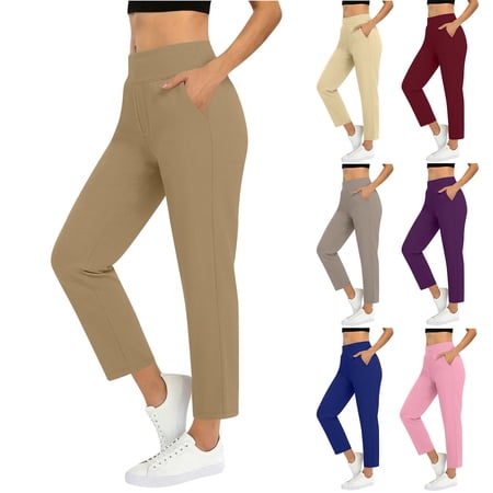 Hurxie Women s Ankle Yoga Pants Stretchy Golf Pants with Pockets High Waist for Work Travel Dress Casual Straight Leg Purple S