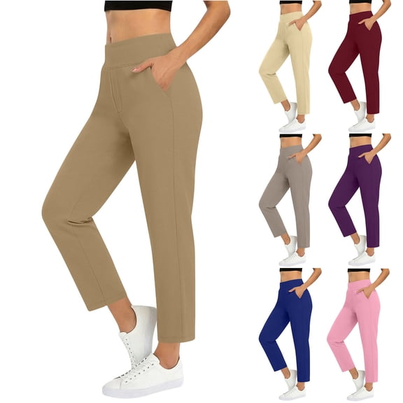 Hxshgdsn Womens Golf Pants with Pocket High Elastic Waist Straight Leg Dress Work Pants Daily Wear(Red/XL)