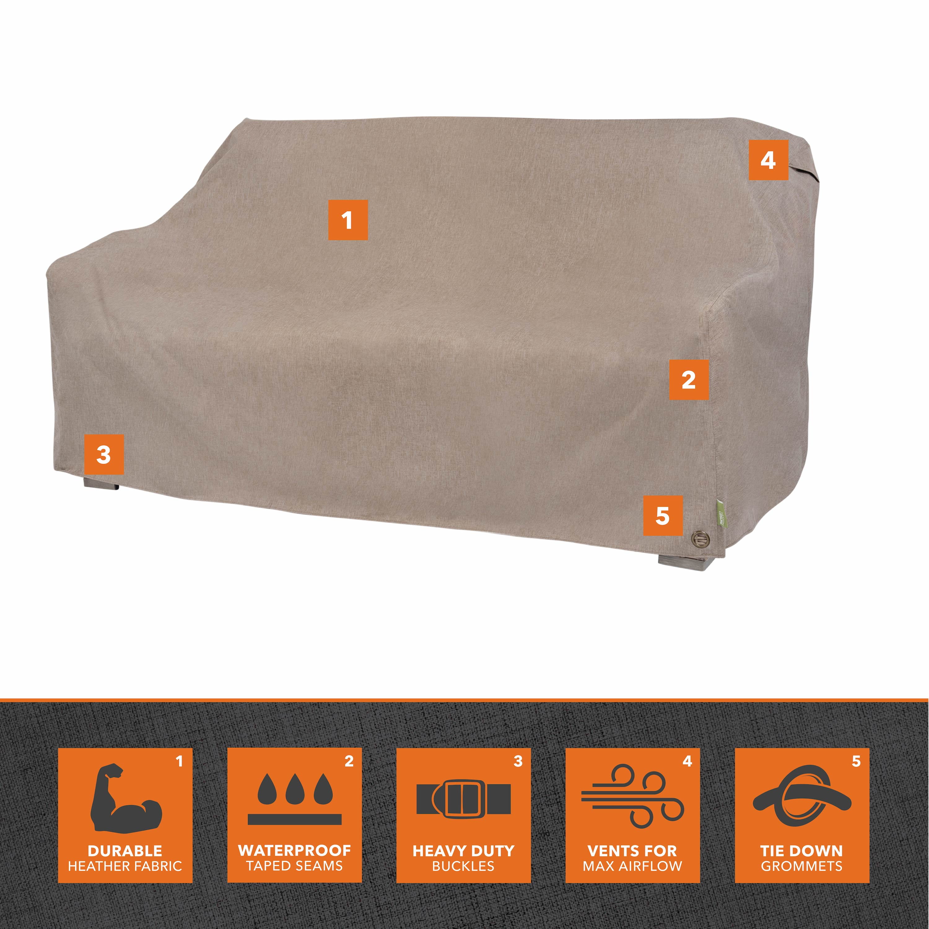 Modern Leisure Garrison Patio Loveseat Cover, Waterproof, 66"L X 40"W X 39"H, Sandstone