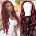 thumbnail image 3 of Wig with Bangs, Wigs for Women, Wig Women's Wine Red Long Curly Hair Large Wig Headcover 50cm, 3 of 8
