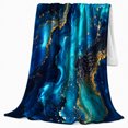 thumbnail image 2 of Swirling Blue Gold Marble Sofa Pumpkins Cat Elegant, Cozy Pet Portrait Pattern, Warm Flannel Blanket for Living Room and Reading Nook, Cat Lovers Halloween Gift, Pet Lover Home Decor, 2 of 9