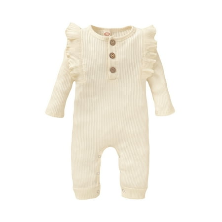 

KIMI BEAR Romper Outfits For Infant Baby Girls 12 Months Girls Fall Winter Clothing Pit Stripe Long Sleeve Jumpsuit 12-18 Months Apricot