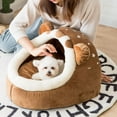 thumbnail image 5 of Cat Bed Warm Nest Dog Hut Kennel Winter Soft Plush Hooded Sleeping Pad Tent , Multi Brown M, 5 of 8