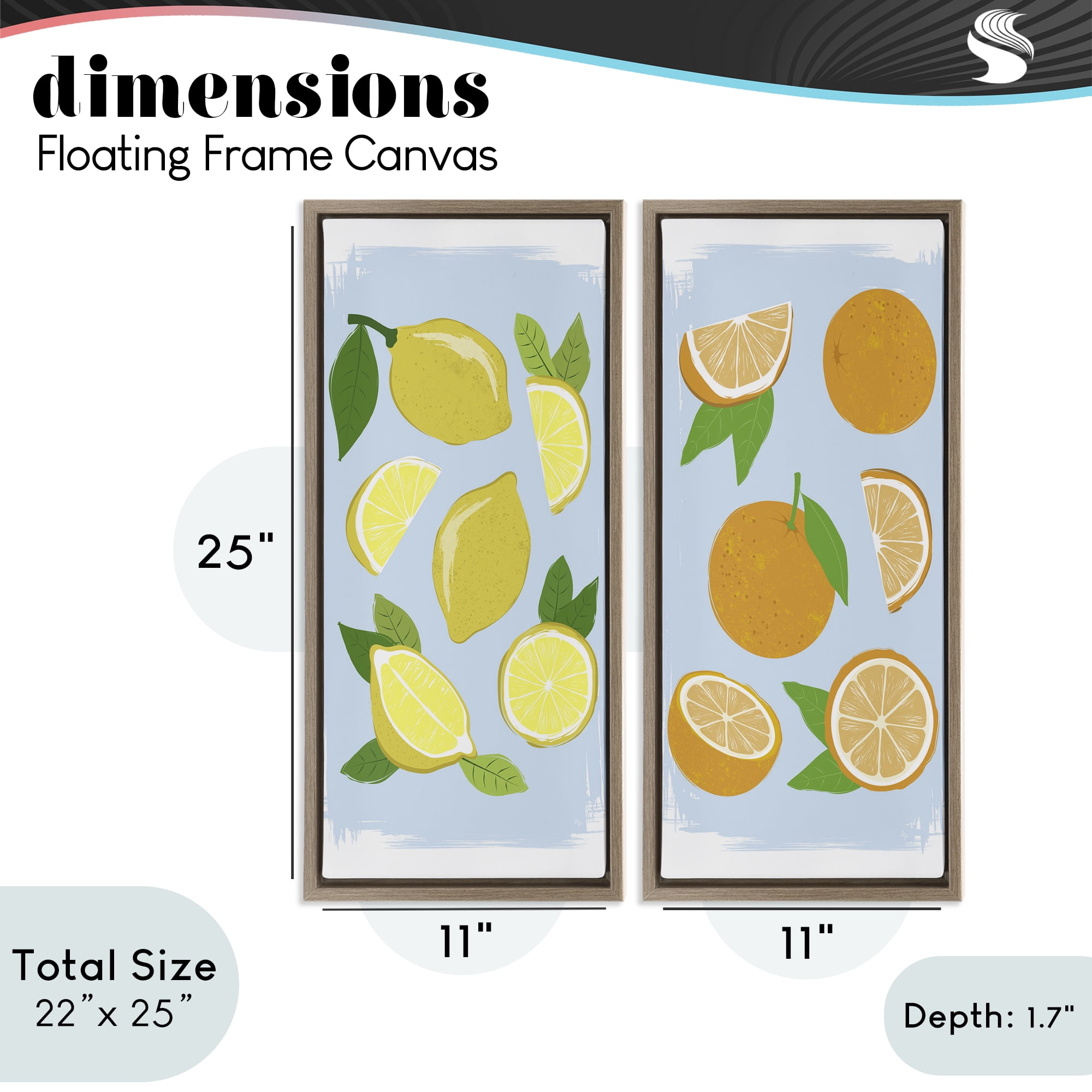 Stupell Industries Pastel Summer Citrus Fruits 2 Piece Brown Framed Floater Canvas Set, design by Martina Pavlova
