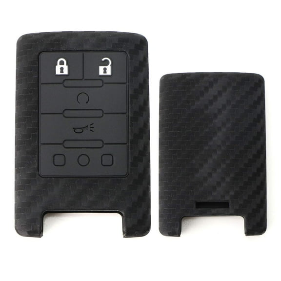 Carbon Fiber Pattern Soft Silicone Key Fob Cover For 2008/09-14 Cadillac Escalade ATS CTS DTS XTS SRX, Chevrolet C7 Corvette Keyless Fob (Black Twill Weave)