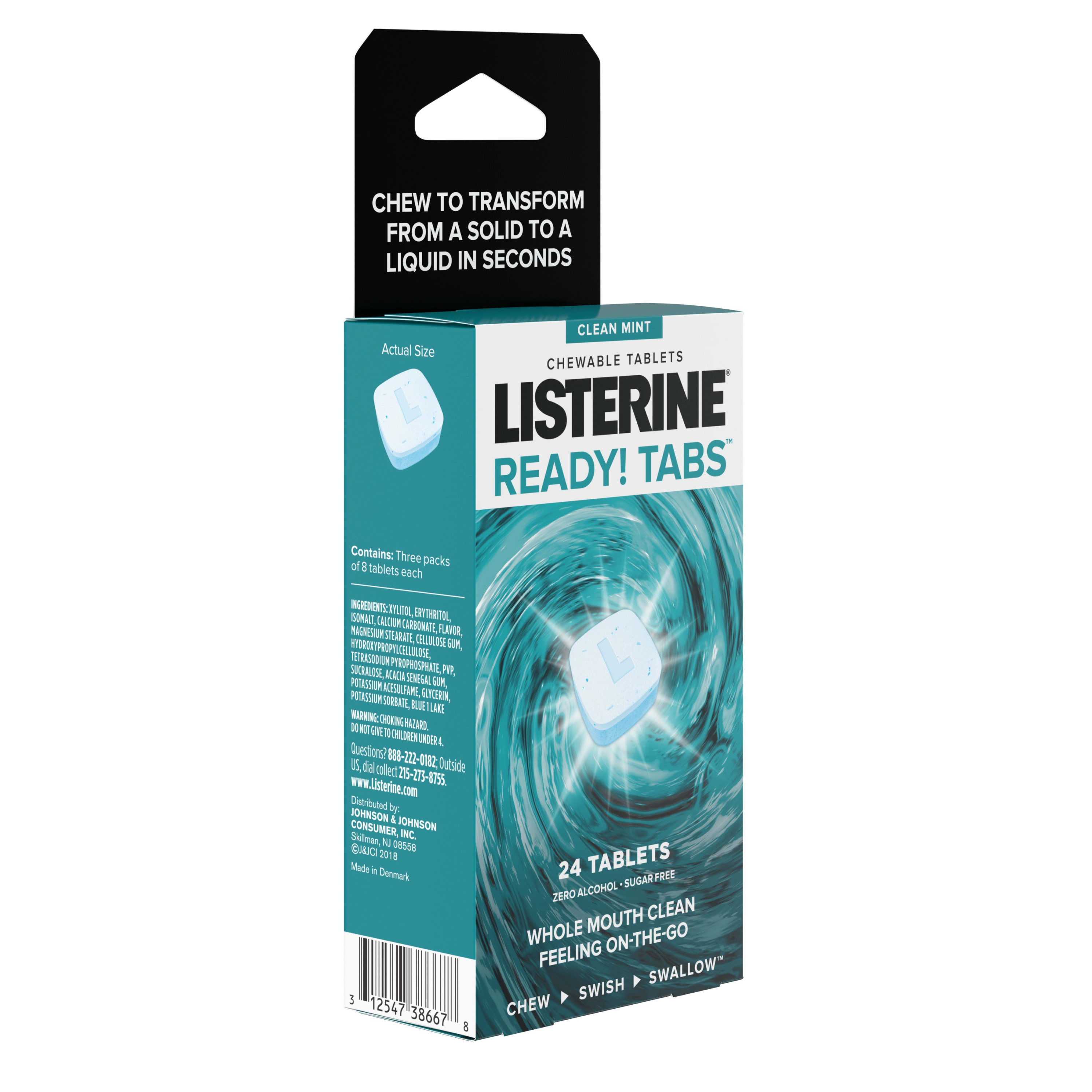 Listerine Ready! Tabs Chewable Mint Tablets, Clean Mint Flavor, 24 ct ...