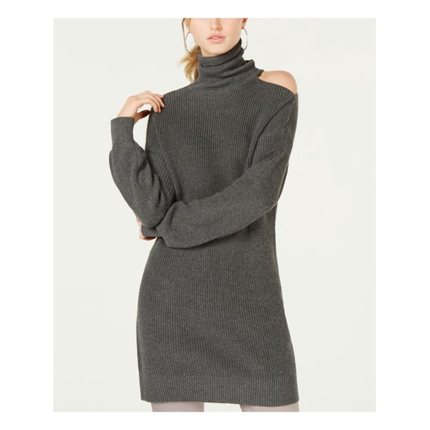 Bar III BAR III Womens Gray Dolman Sleeve Turtle Neck Mini Shirt