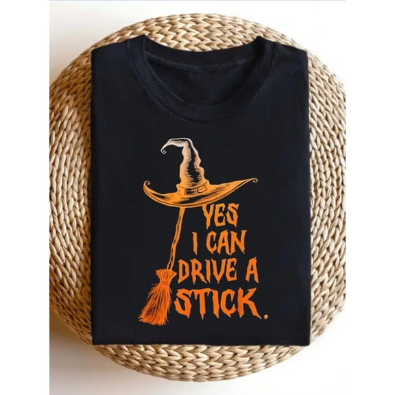 Yes I Can Drive A Stick Funny Halloween Spooky Witch T Shirt