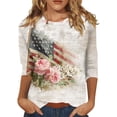 thumbnail image 2 of HAVUITYY Independence Day 3/4 Sleeve Sweaters for Womens, Plus Sized Fashion Flag Printed Crew-Neck Pullover, Women's Spring Going Out Tops for Gifts & Wear, 2 of 5
