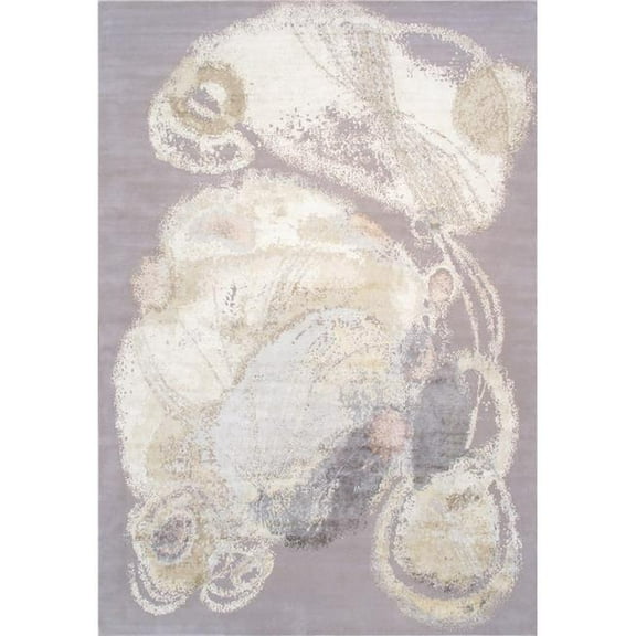Modern 10' X 14' Hand-Knotted Silk & Wool Ivory/Grey Rug - All Ages, Indoors