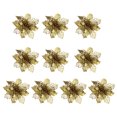 thumbnail image 1 of Matsuzay 10 piezas de flores artificiales de Navidad, flor de Pascua con purpurina, flor falsa reutilizable, manualidades DIY, fiesta de boda, Año Nuevo Kits de decoración para fiestas oro Matsuzay HA008610-01, 1 of 6