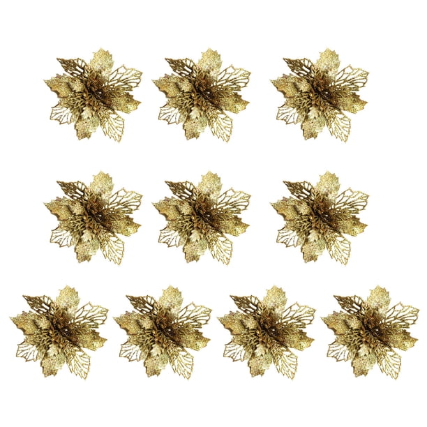 Advancent 10 piezas de flores artificiales de Navidad, flor de Pascua con purpurina, flor falsa reutilizable, manualidades DIY, fiesta de boda, Año Nuevo Kits de decoración para fiestas oro Advancent HA008610-01