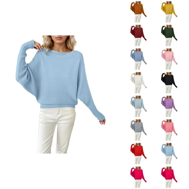 Chandails Surdimensionnés pour Femmes 2026 Automne Hiver Décontracté Manches Chauve-Souris Col Rond Chandail Tricoté