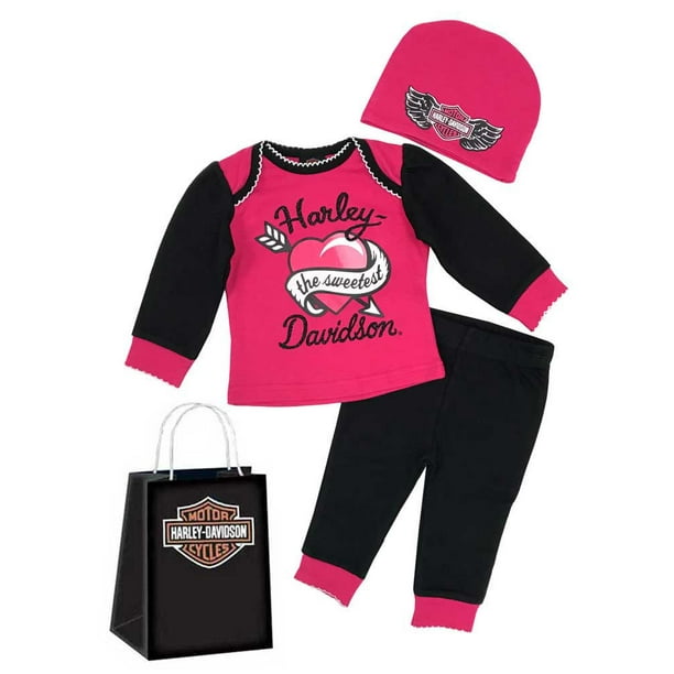 Harley Davidson Baby Girls Glittery 3 Piece Gift Set W Gift Bag