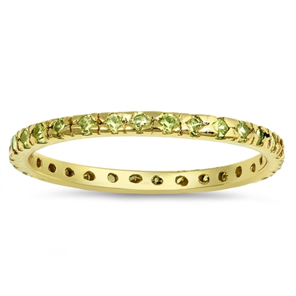 Simulated Peridot Gold-Tone Eternity Stacking Ring .925 Sterling Silver Band Green CZ Female Size 6