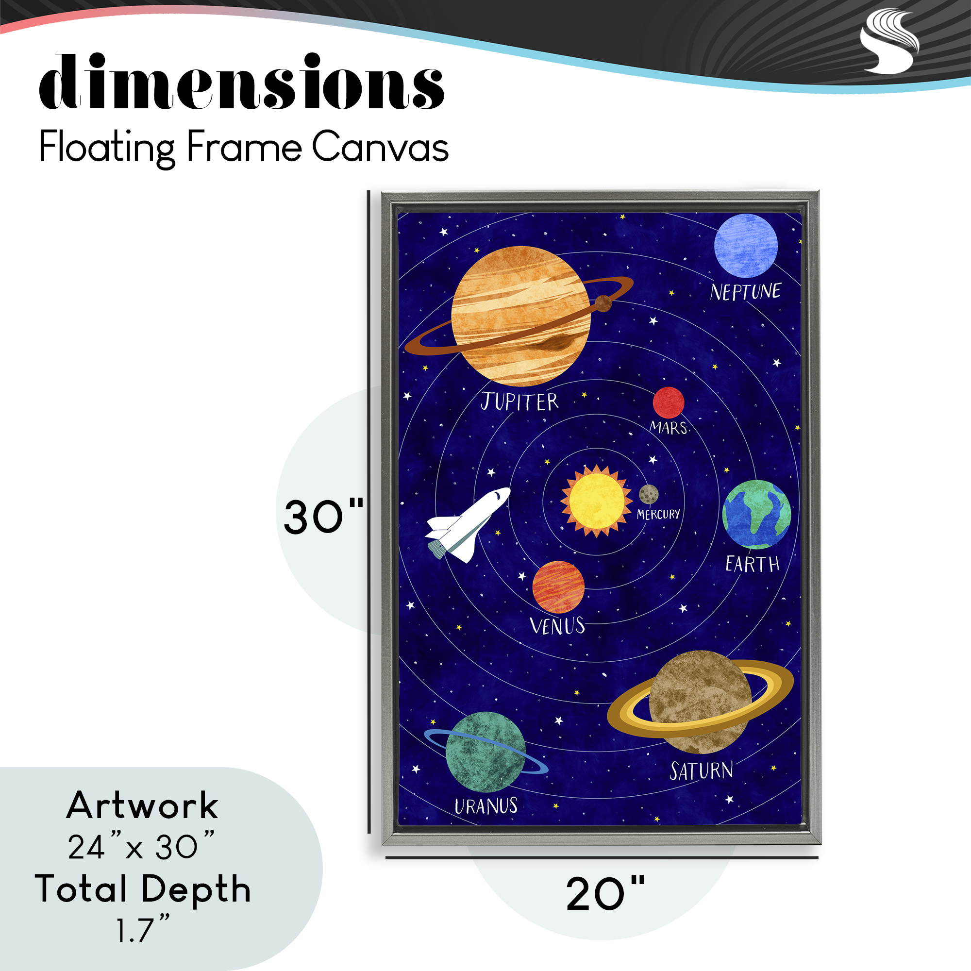 Solar System Education Gray Framed Floater Canvas Wall Art, design by Elizabeth Caldwell
