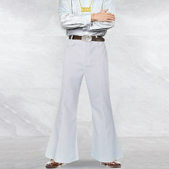 70s Disco Pants for Men Mens Bell Bottom Dress Pants Stylish Dancing Trousers (White XL)