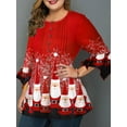thumbnail image 5 of Plus Size Ruched Christmas T-Shirt For Women Irregular 3/4 Sleeve and Hem Loose Tops, 5 of 7