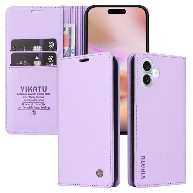 Funda para iPhone 16 Plus Estuche de Cuero PU Tipo Cartera con Ranuras para Tarjetas y Cierre Magnético