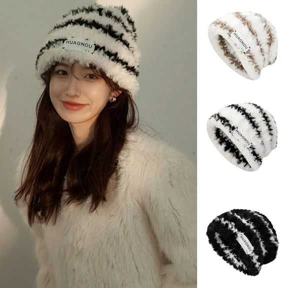 D-GROEE Women’s Soft Warm Stretchy Trendy Chunky Knit Beanie - Stylish Striped Color Matching Knit Beanie Skully for Fall Winter Weather