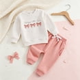 thumbnail image 5 of Xyant Toddler Baby Girl Clothes Bow Letter Embroidery Print Long Sleeve Crewneck Sweatshirt Pants Set Fall Winter Spring Outfits,Size 12-18 Months, 5 of 9