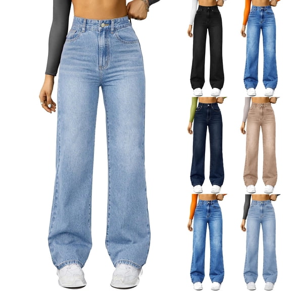 Straight Leg Jeans for Women,High Waisted Wide Leg Loose Stretchy Boyfriend Denim Pants Baggy Jeans for Women