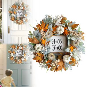 1Pc Clearance Under $30 Halloween Wreath Halloween Wreath Plastic For Front Door Hanging Halloween Wreath 24-Inch Fall Wreath Orange