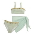 thumbnail image 3 of Krdevn Girls Three Piece Swimsuit Set Ribbed Textured Shell Tassel Bandeau Top Sheer Sarong Cover Up UPF 50+ Summer Beach Pool Swimwear,7-8 Years, 3 of 3